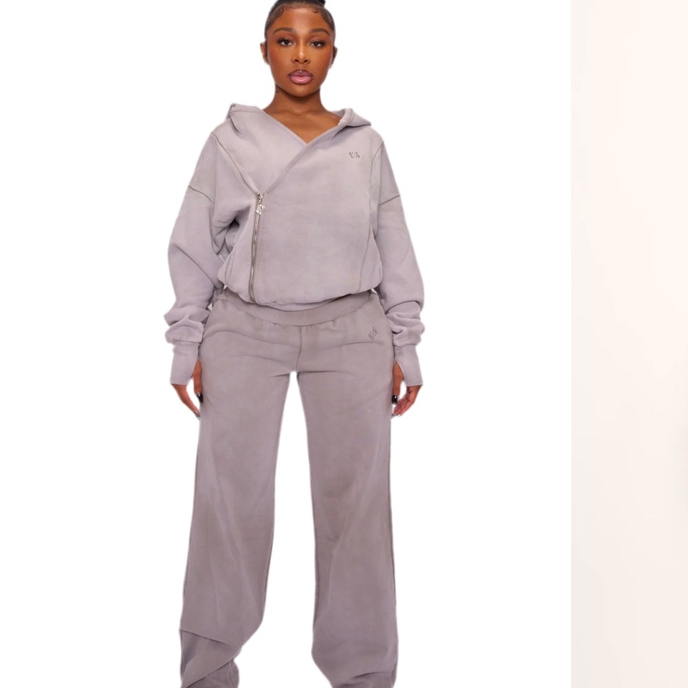 Light Gray Wide-Leg Track Pants